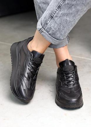 Кроссовки женские кожаные на осень черные2 фото