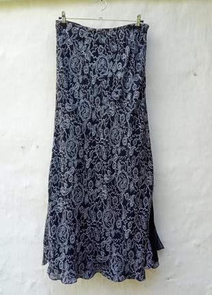Красивая легкая черная 💯 шелковая юбка макси в принт цветы 💮 merona2 фото
