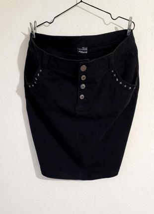 Черная натуральная стречевая юбка карандаш с карманами jean pascale 20 uk