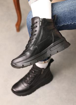 Кроссовки кожаные с мехом черные5 фото