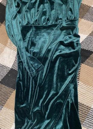 Роскішна вечірня сукня велюр в темно-зеленому кольорі без рукава2 фото