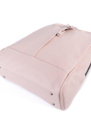 Пудровый кожаный женский молодёжный летний вместительный удобный городской рюкзак3 фото