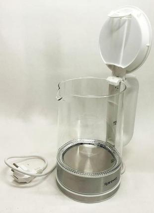 Дисковий електричний чайник rainberg rb-709 скляний із підсвічуванням. колір: білий3 фото