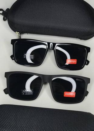 Мужские солнцезащитные очки ferrari черные с поляризацией полароид polarized антиблик с металическими вставкам2 фото