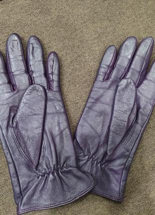 Натуральні кожанные шкіряні перчатки рукавиці маленький розмір баклажан