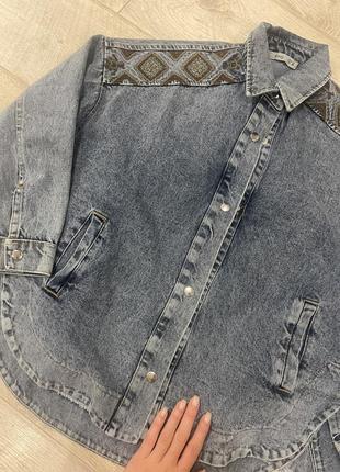 Жакет пиджак куртка джинс джинсовая вышиванка с вышивкой4 фото