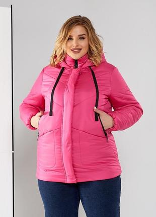 Женская демисезонная куртка батал 025 (р.52-70) розовый3 фото