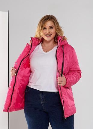 Женская демисезонная куртка батал 025 (р.52-70) розовый2 фото