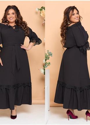 Элегантное платье с открытыми плечами, черное3 фото