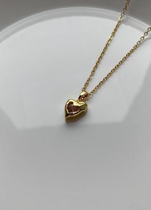 Золотистый минималистичный кулон сердце, подвеска, цепочка7 фото