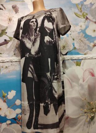 Роскошное шелковое 100%silk платье с черно-белым принтом "девушки"  от chloe m6 фото