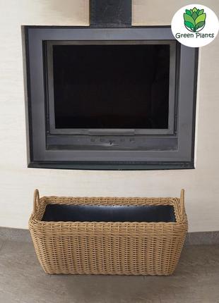 Корзина прямоугольная для дров (дровница) плетенная из искусственного ротанга ручной работы