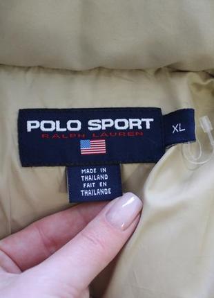 Достойный винтажный пуховик polo sport бежевого цвета6 фото