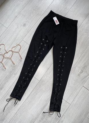 Новые трикотажные стрейчевые брюки женские со шнуровкой portobello1 фото