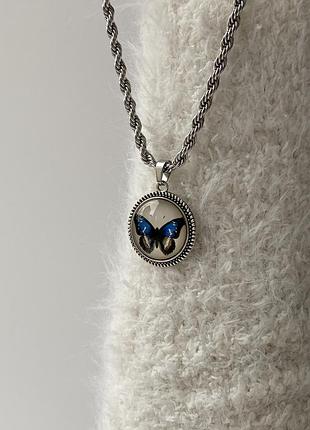 Подвеска на шею, серебристая плетеная цепочка с кулоном