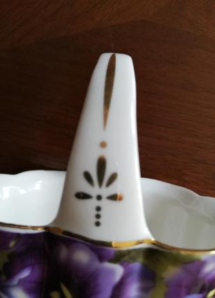 Корзиночка фарфоровая с ручкой "фиалки"