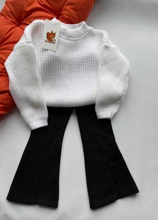 Свитер вязаный, брюки черные палаццо / лосины/ рубашка