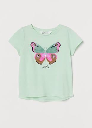 6-8/8-10 лет h&m фирменная футболка топ с двусторонними пайетками оборотнями реверсная бабочка3 фото