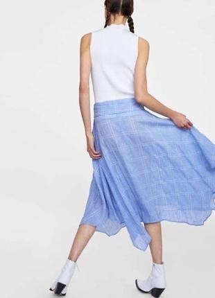 Zara клешная ассиметричная юбка миди в клетку5 фото