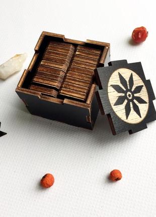 18 масльянских рун из дерева в бархатном мешочке +деревянная коробочка5 фото