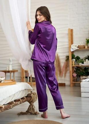 9100 пижама атласная классик classic, пижама шелковая женская,рубашка для сна, ночная рубашка в ассортименте4 фото