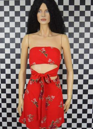 Красное платье в цветочек цветочное летнее легкое прикольное японский стиль с кроп топом3 фото