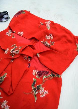 Красное платье в цветочек цветочное летнее легкое прикольное японский стиль с кроп топом5 фото
