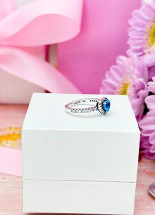 Срібна каблучка у стилі пандора pandora срібло 925 проби s925 перстень кільце колечко блакитне серце2 фото