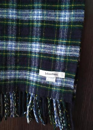 Теплый шарф в клетку johnstons тёплый синий шарф4 фото