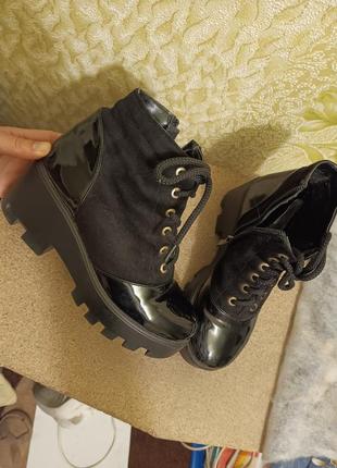 Ботинки ботильоны на платформе замша лак 🖤