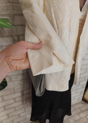 Фірмовий bonmarche піджак айворі з мереживною вставкою на 57%льон, розмір хл5 фото