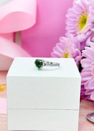 Срібна каблучка у стилі пандора pandora срібло 925 проби s925 перстень кільце колечко зелене серце7 фото