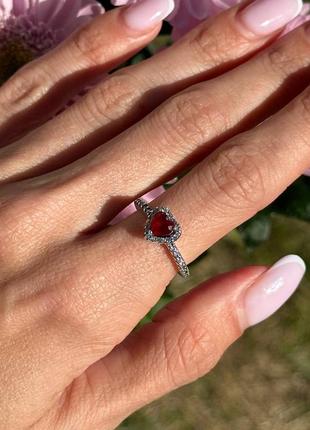 Серебряная кольца в стиле пандора pandora серебро 925 проби s925 кольцо колечко красное сердце5 фото
