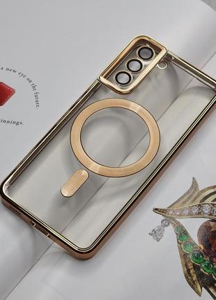 Чехол для samsung s21 plus. золотой глянцевый цвет, с защитой камеры