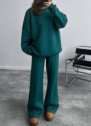 Трендовый костюм oversized: свитшот +брюки плаццо🤩8 фото