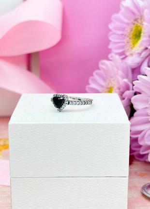 Срібна каблучка у стилі пандора pandora срібло 925 проби s925 перстень кільце колечко чорне серце4 фото