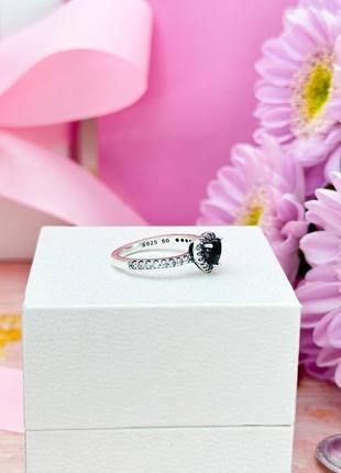 Срібна каблучка у стилі пандора pandora срібло 925 проби s925 перстень кільце колечко чорне серце7 фото