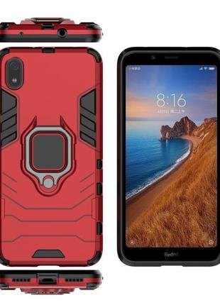 Чохол ring case для xiaomi redmi 7a броньований бампер з кільцем червоний3 фото