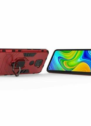 Чехол fiji ring для xiaomi redmi note 9 бронированный бампер с кольцом красный5 фото