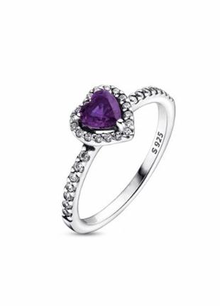 Срібна каблучка у стилі пандора pandora срібло 925 проби s925 перстень кільце колечко пурпурове серце1 фото