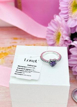 Срібна каблучка у стилі пандора pandora срібло 925 проби s925 перстень кільце колечко пурпурове серце3 фото