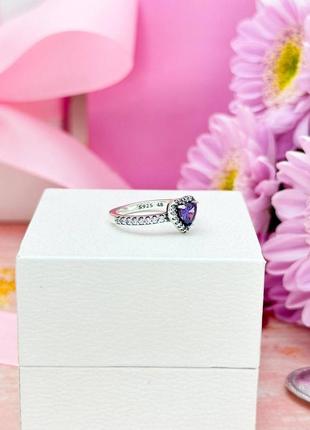 Срібна каблучка у стилі пандора pandora срібло 925 проби s925 перстень кільце колечко пурпурове серце4 фото