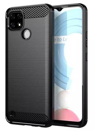 Чехол fiji polished carbon для realme c25y противоударный бампер черный