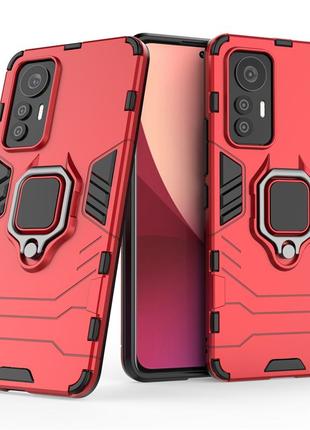 Чехол fiji ring для xiaomi 12 lite бронированный бампер с кольцом подставкой красный
