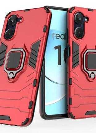 Чехол fiji ring для realme 10 4g (rmx3630) бронированный бампер с кольцом подставкой красный