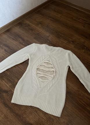 Стильный длинный шерстяной свитер турция размер м молочного цвета