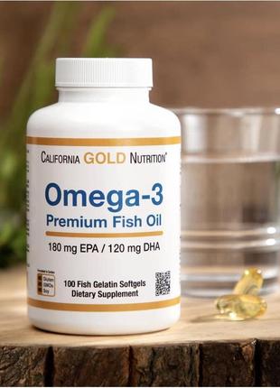 Омега - 3 премиум класса от американского бренда california gold nutrition, 100 желатиновых капсул.1 фото