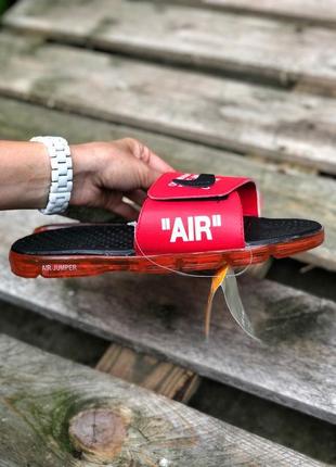 Шльопанці nike air jumper off white red літо шльопанці тапки сланці найк червоні на липучці