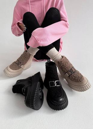 Натуральные кожаные и замшевые демисезонные ботинки с мехом тедди1 фото