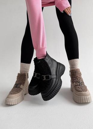 Натуральные кожаные и замшевые демисезонные ботинки с мехом тедди3 фото